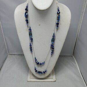 Ali Khan 2 row illusion rope necklace with faceted blue glass beads and crystals